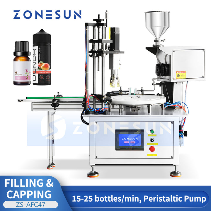 ZONESUN ZS-AFC47 Tabletop Peristaltic Pump Liquid Filling Machine for Nail Polish Serum Essential Oils Eye Drops Small Bottle Packaging