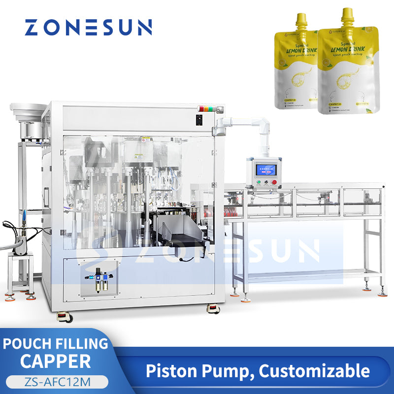 High Speed 120bpm: ZONESUN ZS-AFC12M Automatic Spout Pouch Filling Capping Machine for Juice & Sauce