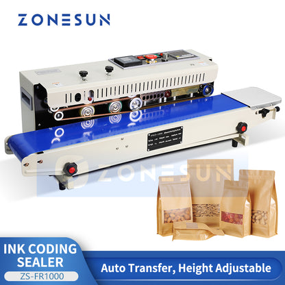 ZONESUN ZS-FR1000 Automatic Solid-Ink Continuous Band Sealer for Plastic and Laminated Bags