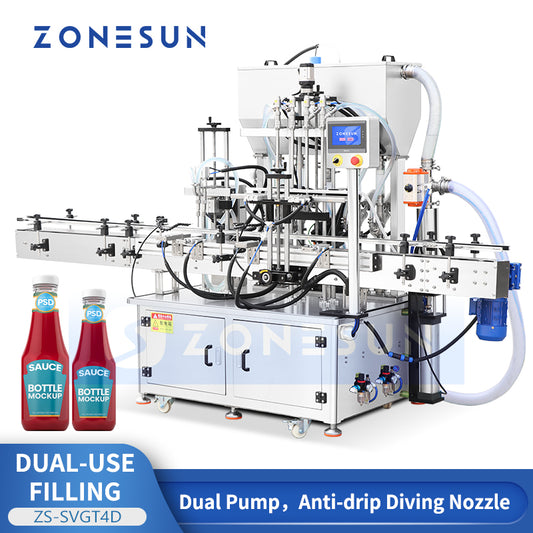 ZONESUN ZS-SVGT4D Automatic Servo Peristaltic & Piston Pump Liquid Cream Filling Machine