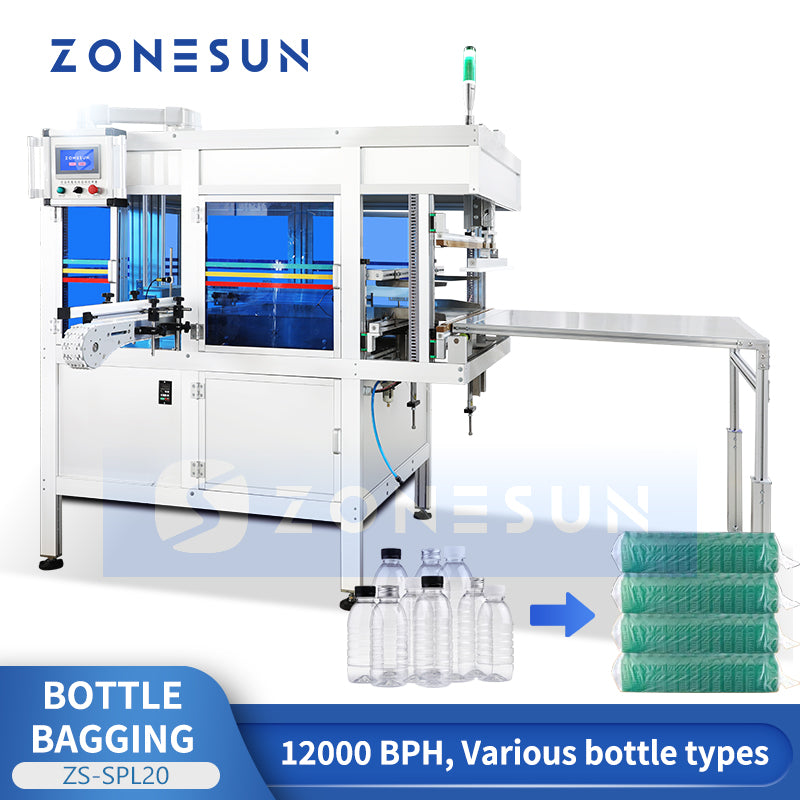 ZONESUN ZS-SPL20 Automatic Plastic Bottle Bagging Machine for Beverage, Detergent and Spray Bottles