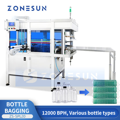 ZONESUN ZS-SPL20 Automatic Plastic Bottle Bagging Machine for Beverage, Detergent and Spray Bottles