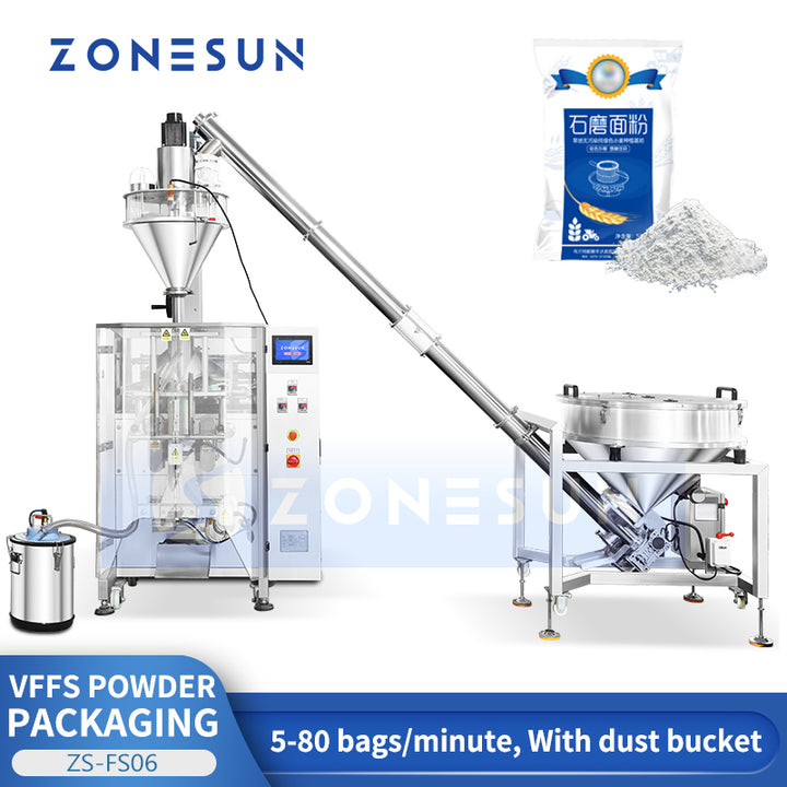 ZONESUN ZS-FS06 Automatic Screw Powder Filling Machine Laundry Detergent Disinfectant Powder VFFS Packaging Machine with Dust Bucket
