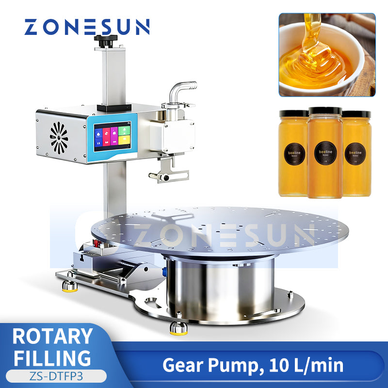 ZONESUN ZS-DTFP3 Semi-Automatic Rotary Filling Paste Machine for Honey, Sauce, and Cream Packaging