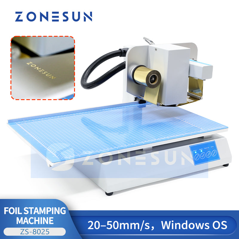 ZONESUN ZS-8025 Foil Stamping Machine for Leather, Cards, Ribbon, PVC—No Brass Stamp Needed