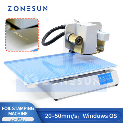 ZONESUN ZS-8025 Foil Stamping Machine for Leather, Cards, Ribbon, PVC—No Brass Stamp Needed