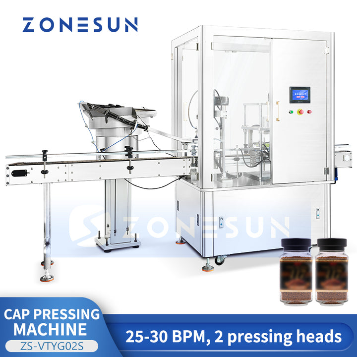 ZONESUN ZS-VTYG02S Automatic Double Heads bottle Cap Pressing Machine  Coffee Powder Seasoning Bottle Jar Cap Pressing Machine