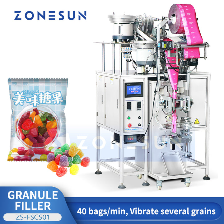ZONESUN ZS-FSCS01 Granule Packing Machine with Automatic Counting Bag Forming Filling Sealing and Cutting for Capsules Candies and Nuts