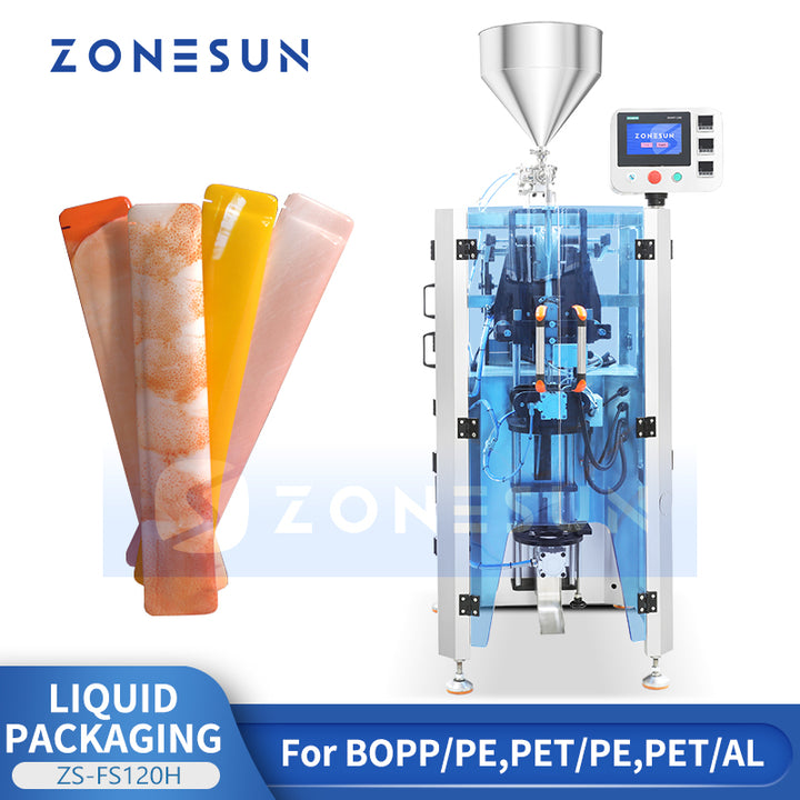 ZONESUN ZS-FS120H Automatic Liquid Packaging Machine with Servo Control for Sauces Cosmetics and Cleaning Products Using VFFS System