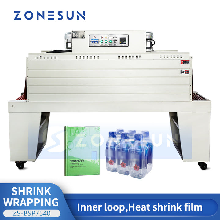 ZONESUN ZS-BSP7540 Automatic Shrink Wrap Machine with Hot Air Circulation for Bottles Boxes Cosmetics and Electronics Using PVC PE POF