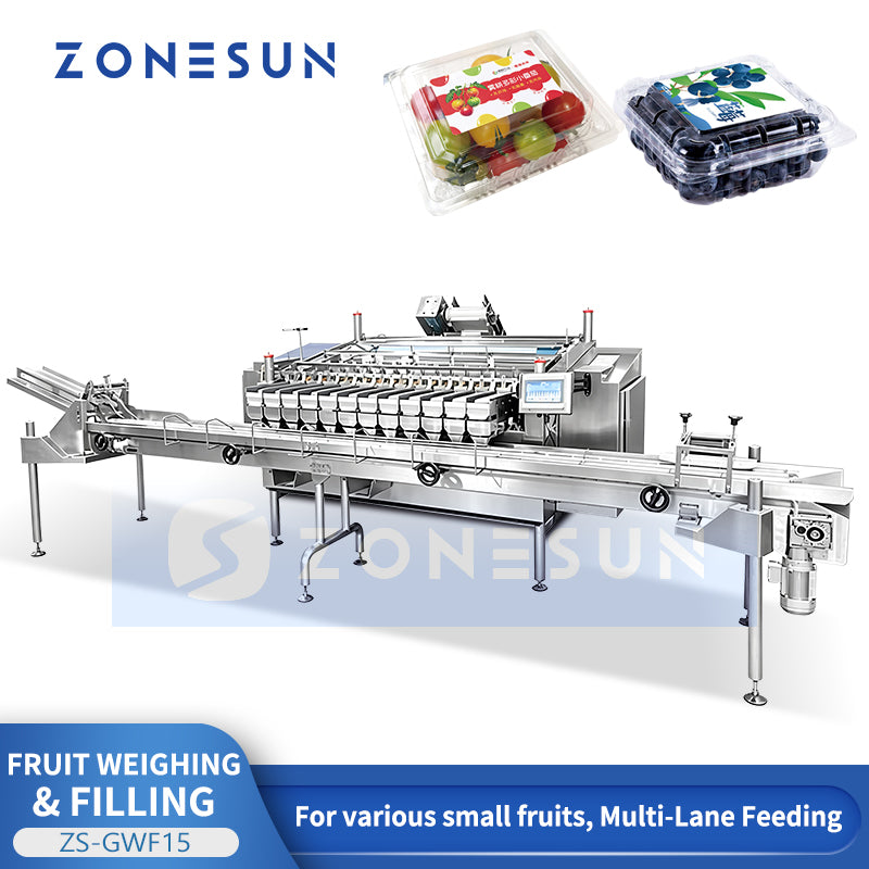 ZONESUN ZS-GWF15 Automatic Multi Lane Blueberry Cherry Tomato Fruit Weighing Filling Packing Sealing Machine