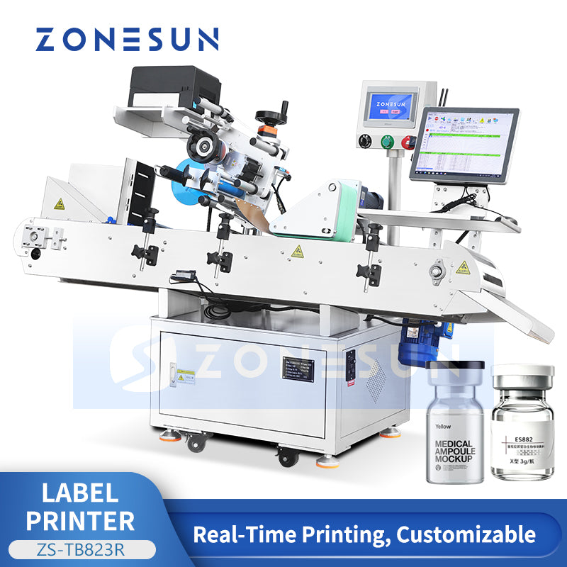 ZONESUN ZS-TB823R Automatic Vial Small Round Bottle Real-Time Print &amp; Apply Labeling Machine