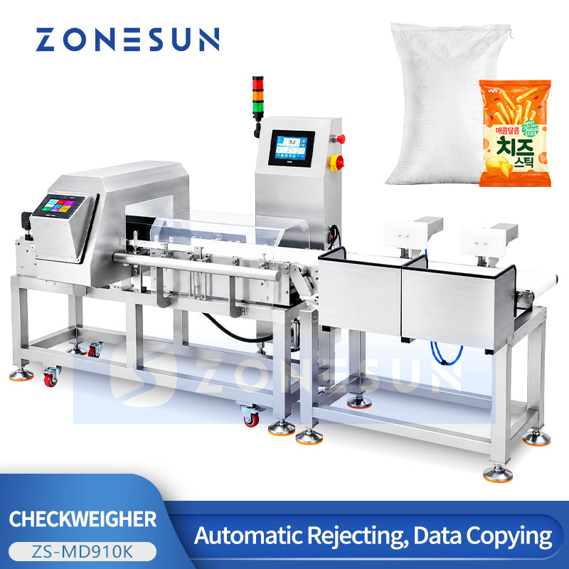 ZONESUN ZS-MD910K Automatic LCD Metal Detector Checkweigher Machine with Reject System