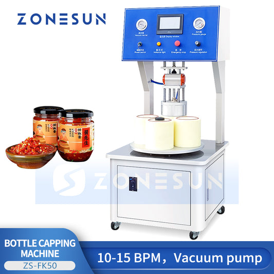 ZONESUN ZS-FK50 4 Heads Semi-automatic Vacuum Capping Machine For Jam Jar Bottles