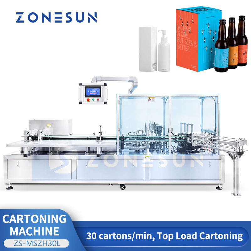 ZONESUN ZS-MSZH30L Automatic Top Load Cartoning Machine for Food Granules and Cosmetic Bottles