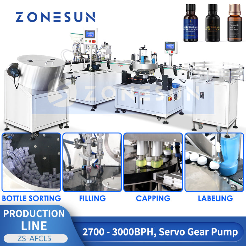 ZONESUN ZS-AFCL5 Automatic Small Bottle Filling Capping Labeling Line for Cosmetics & Chemicals