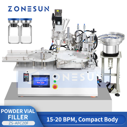 ZONESUN ZS-AFC20F Tabletop Powder Filling & Capping Machine for Vials, Cosmetics, Pharma, Chemicals