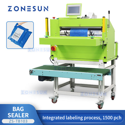 ZONESUN ZS-TB103 Automatic Courier Bag Sealer Plastic Pouch Sealing Machine Integrated Labeling Express Product Packaging