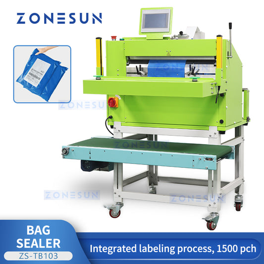 ZONESUN ZS-TB103 Automatic Courier Bag Sealer Plastic Pouch Sealing Machine Integrated Labeling Express Product Packaging