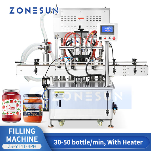 Smooth Flow: ZONESUN ZS-YT4T-4PH Heated Piston Pump Filling Machine for Peanut Butter, Honey & Sauce