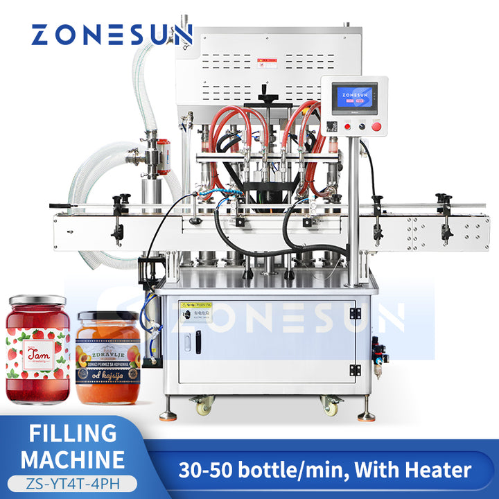 ZONESUN ZS-YT4T-4PH Automatic Heated Piston Pump Sauce Honey Filling Machine