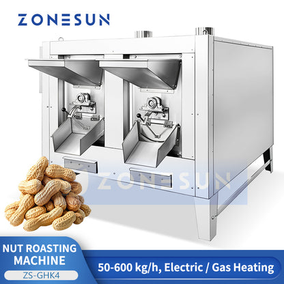 Even Heating: ZONESUN ZS-GHK4 Multi-Drum Rotary Roasting Machine for Peanuts, Almonds & Seeds