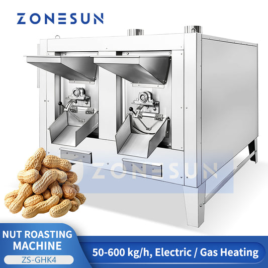 Even Heating: ZONESUN ZS-GHK4 Multi-Drum Rotary Roasting Machine for Peanuts, Almonds & Seeds