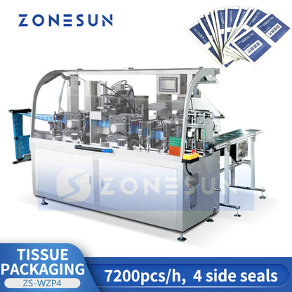 ZONESUN ZS-WZP4 Automatic 4 Side Seal Disposable Wipes Packing Machine For Sachet Wet Wipes