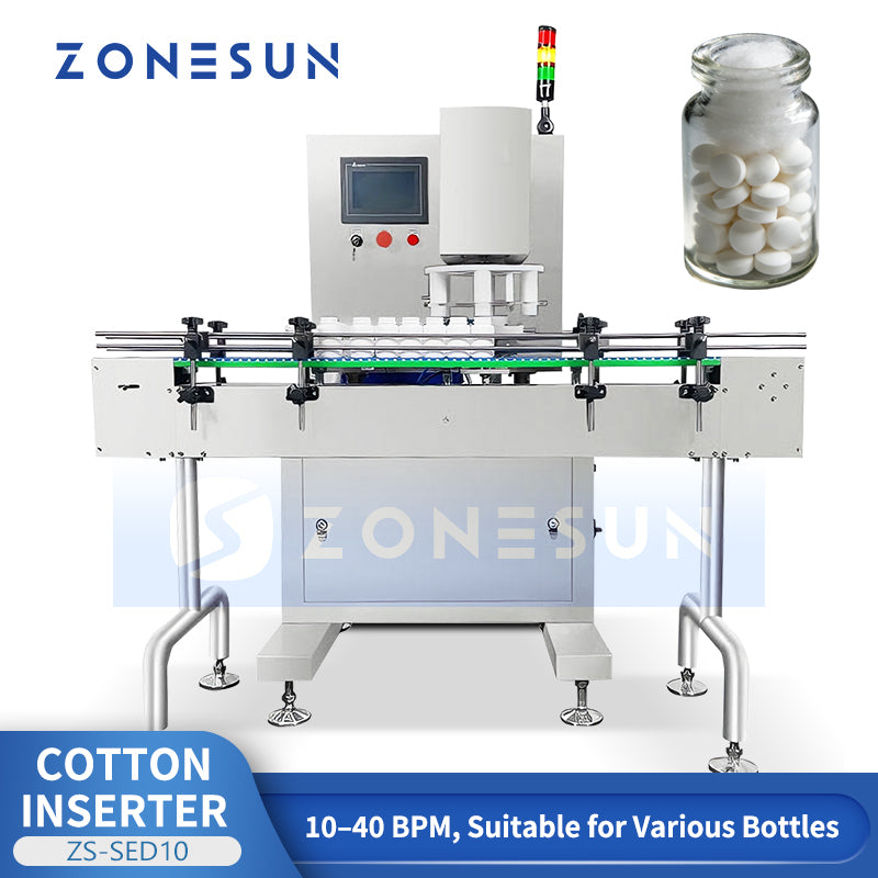 ZONESUN ZS-SED10 Automatic Cotton and Desiccant Inserting Machine for Bottle Packaging