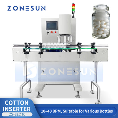 ZONESUN ZS-SED10 Automatic Cotton and Desiccant Inserting Machine for Bottle Packaging