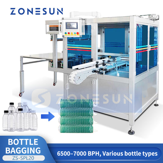 ZONESUN ZS-SPL20 Automatic Plastic Bottle Bagging Machine for Beverage, Detergent and Spray Bottles