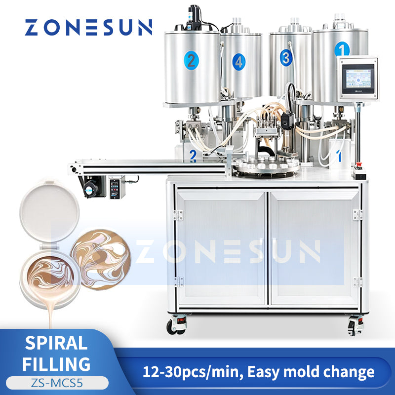 ZONESUN ZS-MCS5 Automatic 4 Color Spiral Pattern Filling Machine with Preheating for BB Cream
