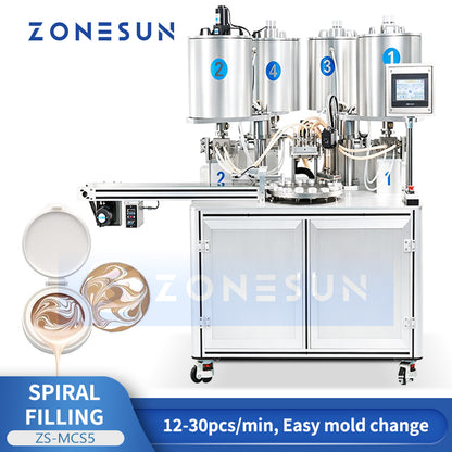 ZONESUN ZS-MCS5 Automatic 4 Color Spiral Pattern Filling Machine with Preheating for BB Cream