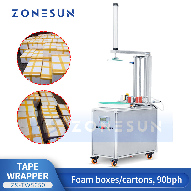 ZONESUN Automatic Tape Wrapping Machine Styrofoam Shipping Box Foam Co ...