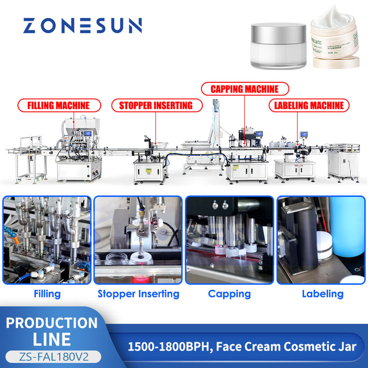 ZONESUN ZS-FAL180V2 Face Cream Filling Capping Labeling Machine Line for Cosmetic Jar Packaging Automatic Skincare Production