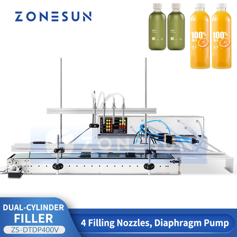 ZONESUN ZS-DTDP400V Precision Liquid Filling Machine with Dual Cylinder Separation and Four Heads