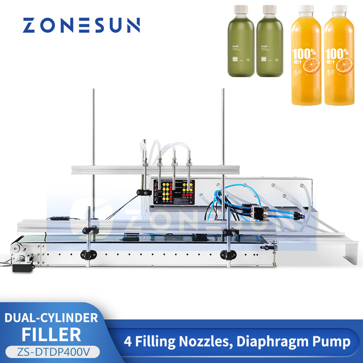 ZONESUN ZS-DTDP400V Automatic Liquid Filling Machine with 4 Nozzles for Bottles Jars