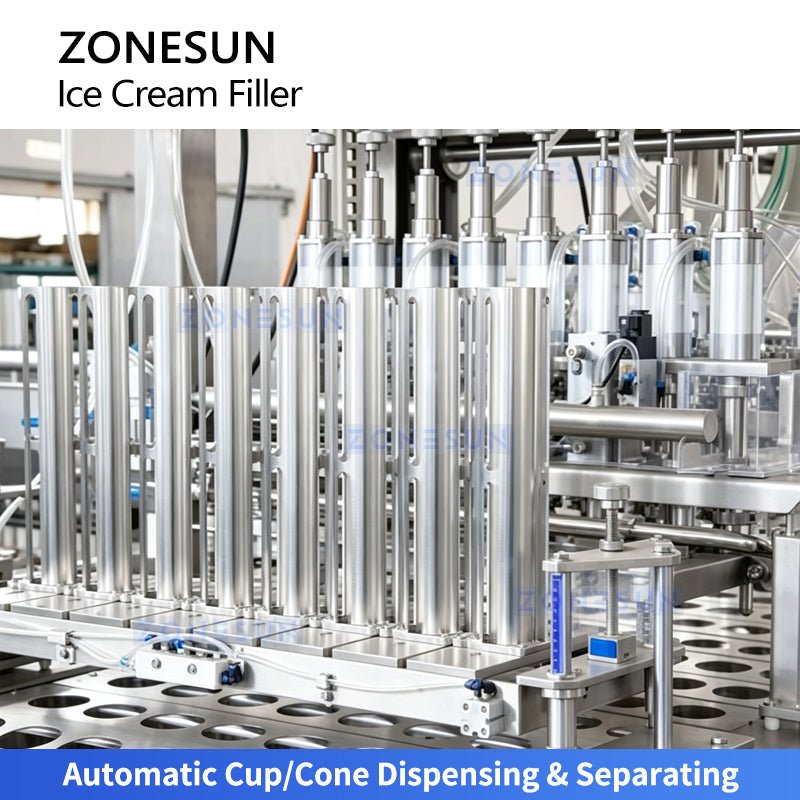 ZONESUN ZS-FS80 Automatic 8-Lane Ice Cream Filling and Sealing Machine for Cups & Cones