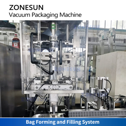 Professional Packaging: ZONESUN ZS-VCM1000 Full Auto Brick Bag Vacuum Packing & Top Labeling Machine