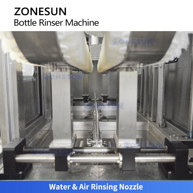 Thorough Cleaning: ZONESUN ZS-WB02A Automatic Water & Air Inverted Bottle Rinser Packaging Line