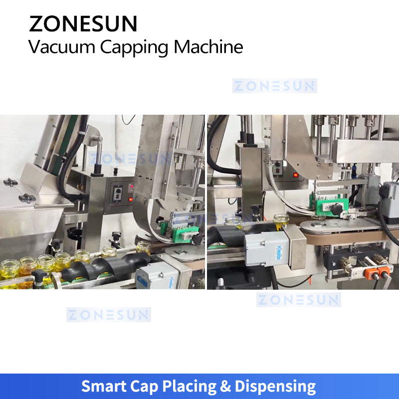 High Speed: ZONESUN ZS-AFK180 Dual-Head Tracking Vacuum Capping Machine for Glass Jars & Sauces