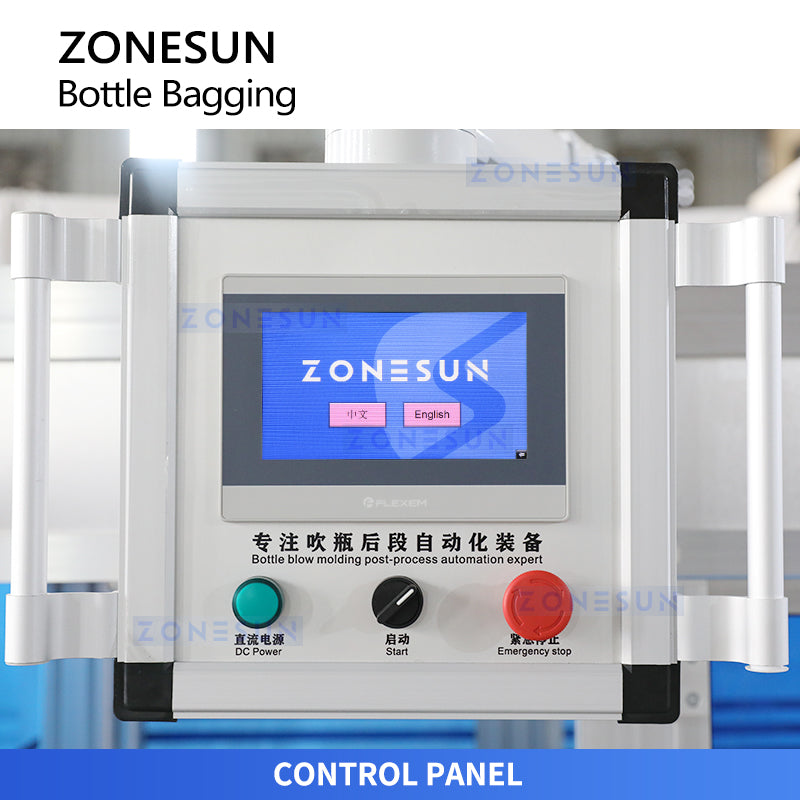 ZONESUN ZS-SPL20 Automatic Plastic Bottle Bagging Machine for Beverage, Detergent and Spray Bottles