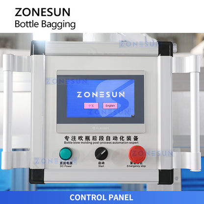ZONESUN ZS-SPL20 Automatic Plastic Bottle Bagging Machine for Beverage, Detergent and Spray Bottles