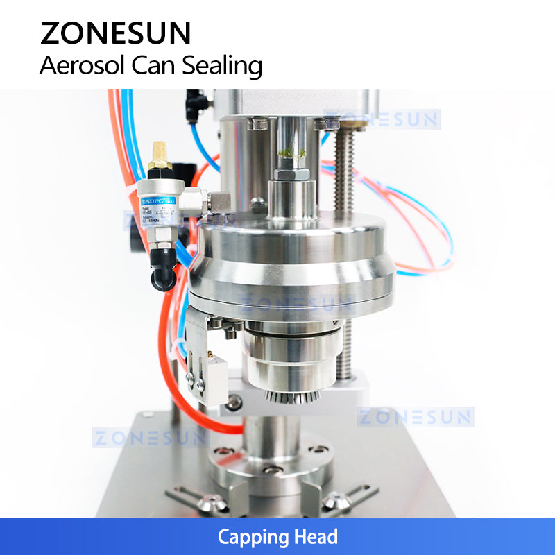 ZONESUN ZS-YG25P Pneumatic Crimping Machine for Aerosol Can Sealing on PET and Aluminum Containers with Fast and Secure External Crimping