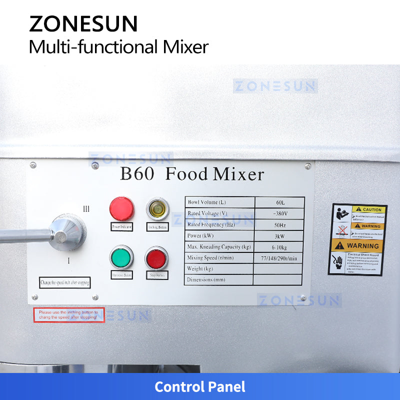 ZONESUN ZS-BM60: Commercial Multifunctional Food Mixer for Dough Kneading, Whipping and Blending