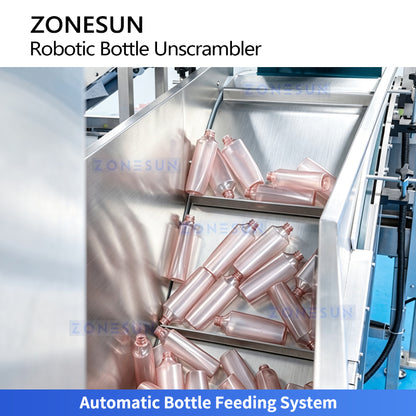 ZONESUN ZS-LPR40 Automatic Robotic Bottle Unscrambler with Vision Detection and Recirculating Feeding System