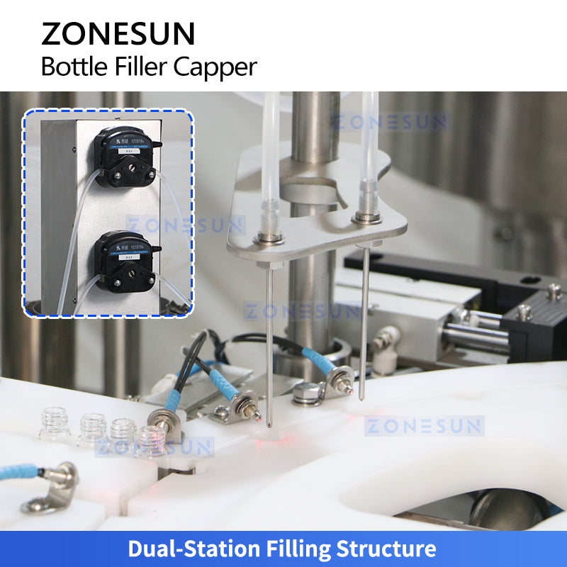 High Output: ZONESUN ZS-AFC70 Dual-Station Roll-On Bottle Liquid Filling & Capping Machine Line