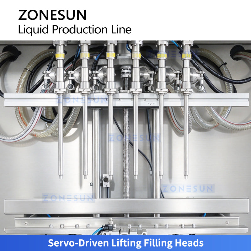 ZONESUN ZS-FAL180G11 Automatic 6-Head Magnetic Pump Liquid Filling, Tracking Capping and Labeling Production Line