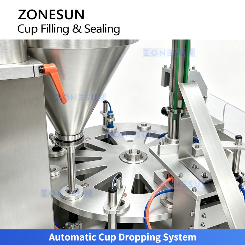 ZONESUN ZS-AFS20D Automatic Rotary Hidden Tea Cup & Coffee Powder Cup Filling and Sealing Machine