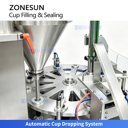 ZONESUN ZS-AFS20D Automatic Rotary Hidden Tea Cup & Coffee Powder Cup Filling and Sealing Machine